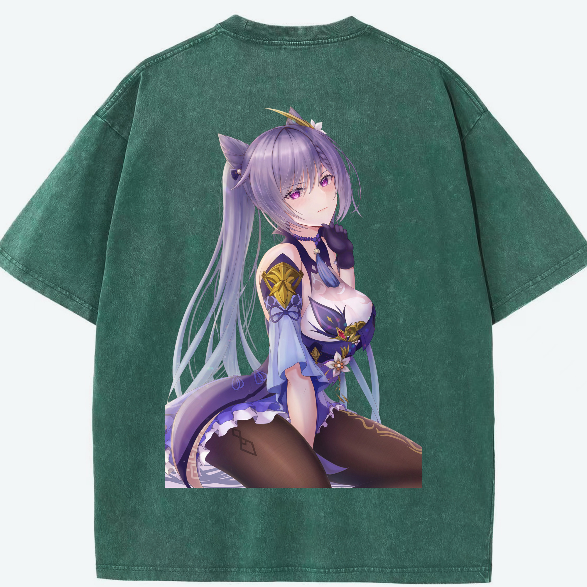 げんし神 刻晴 こくせい genshin Kokusei 綿100% ヴィンテージ風 半袖Tシャツ（背面プリント）